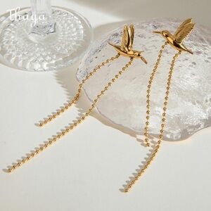 Hummingbird Drop Earrings – Long Chain Dangle